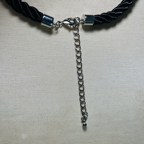 Vintage Black Rope With Silver Chains Necklace Choker - Picture 6 of 8